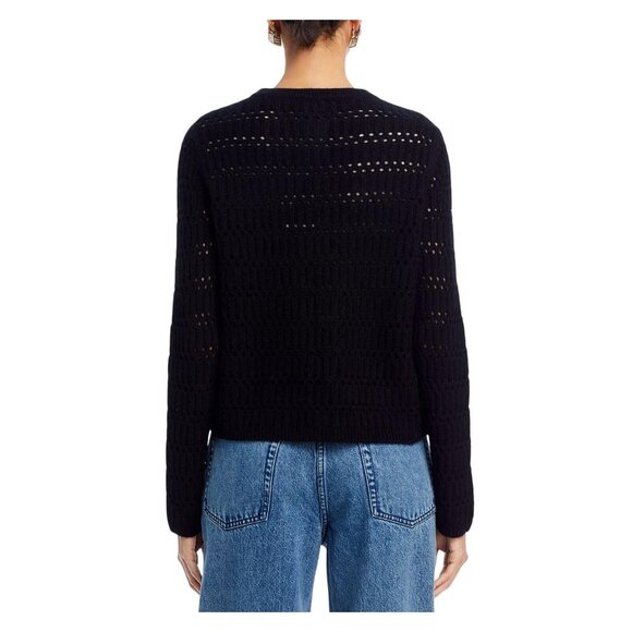 NWT C By Private Label Cashmere Crochet Cardigan Button Front Sweater Black S - Picture 3 of 8